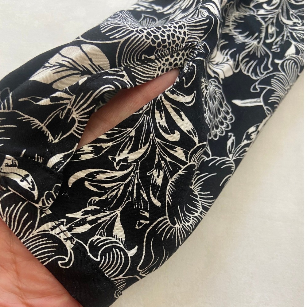 J Jill Black White Floral Print Long Sleeve Blouse Shirt Top Women's Medium NEW - Picture 7 of 13